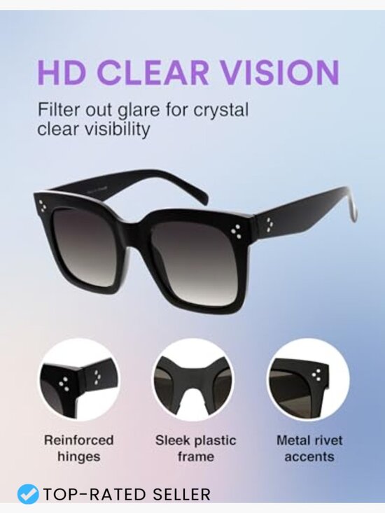 Vintage Oversized Retro Square Sunglasses for Women 50mm